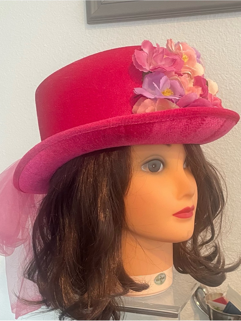 Pink Floral Velvet Top Hat for Women